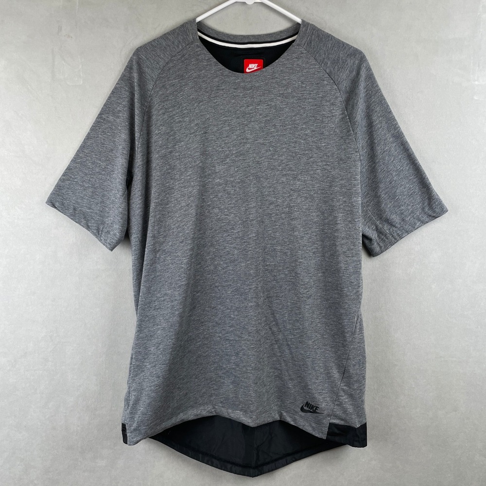 Nike Sportswear Bonded Knit Top Mens M Gray Black Hidden Pocket Shirt Activewear
